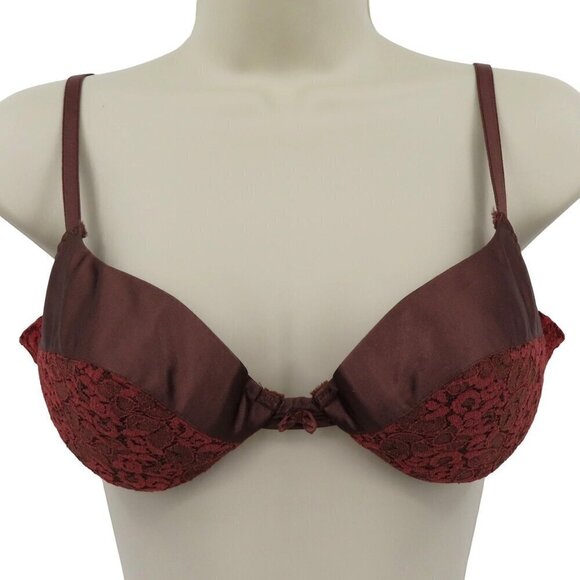Maidenform Rendezvous 36B 8322 Brown Lace Satin Bow Underwire Padded Bra Vintage - Picture 1 of 15
